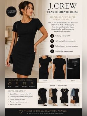J. Crew Black Short-Sleeve Sheath Mini Dress